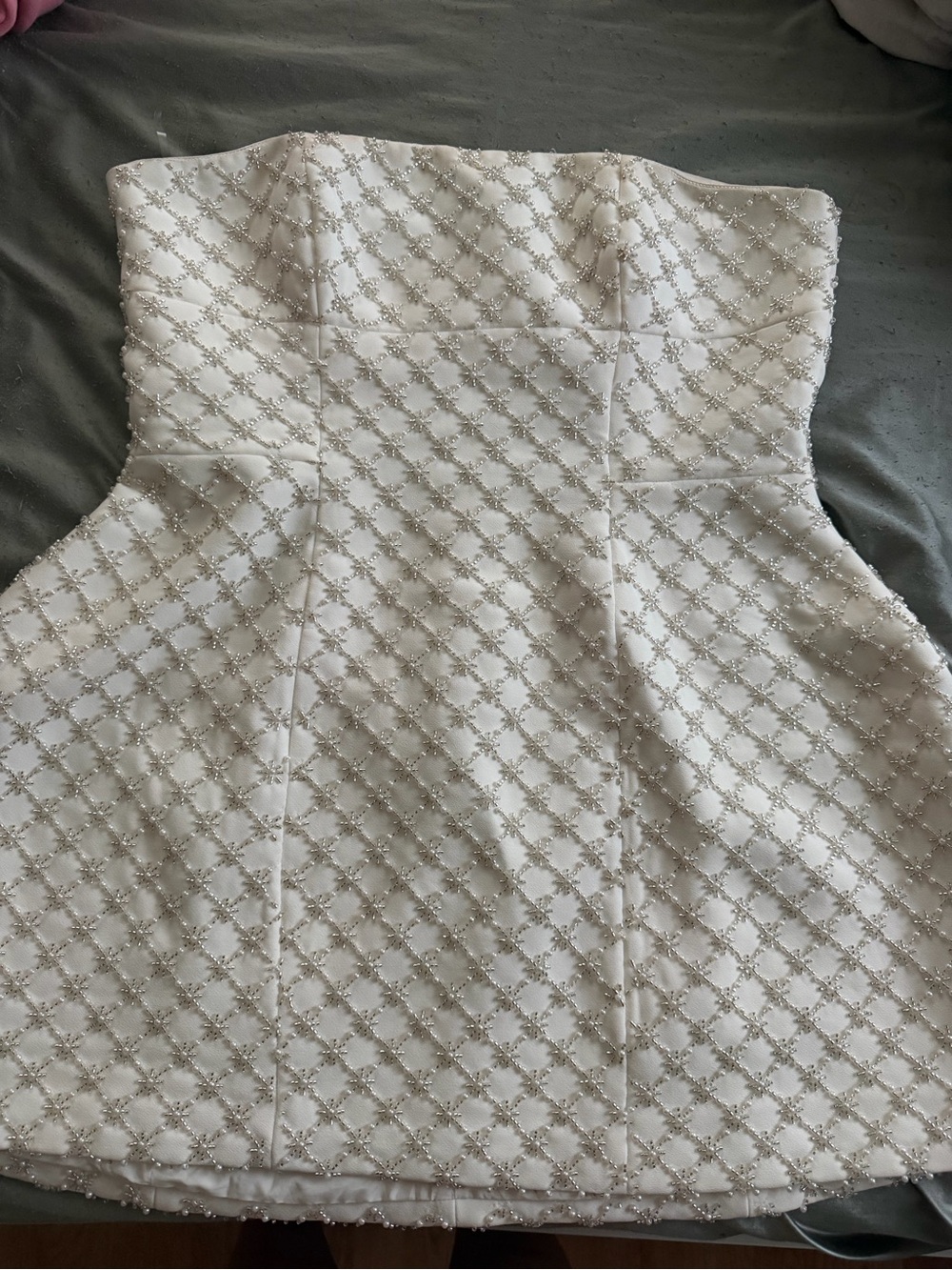 Strapless White Beaded Mini Dress